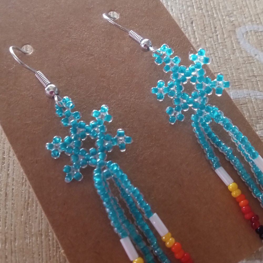 Beaded Snowflake Dangle Earrings - image 4
